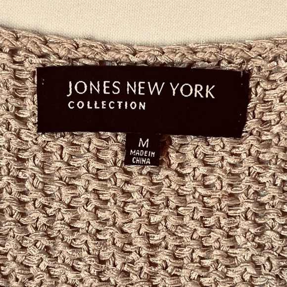 Jones New York Linen Crochet 3/4 Sleeve Cardigan Sz M EUC Cafe Au Lait Color - Picture 5 of 9
